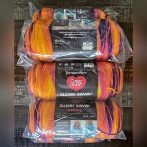 Lot of 7 Red Heart Super Saver Jumbo 10 oz Skeins Ombre Yarn ~ Sunset ~ NEW!!